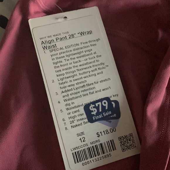 NWT lululemon Align Pant 28” Wrap waist Moss Rose - Picture 10 of 10